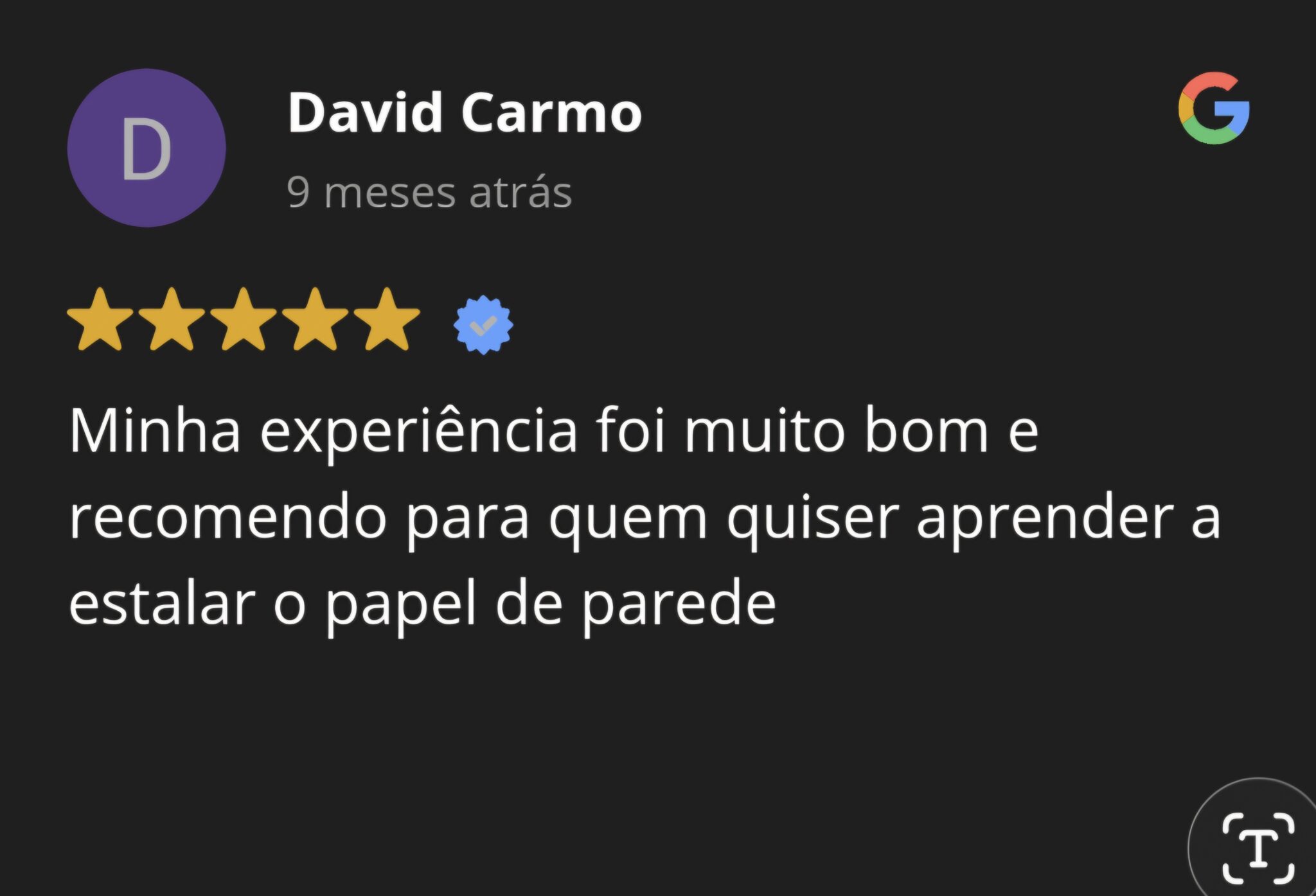 Curso de Instalação de Papel de parede Depoimento Aluno David Carmo